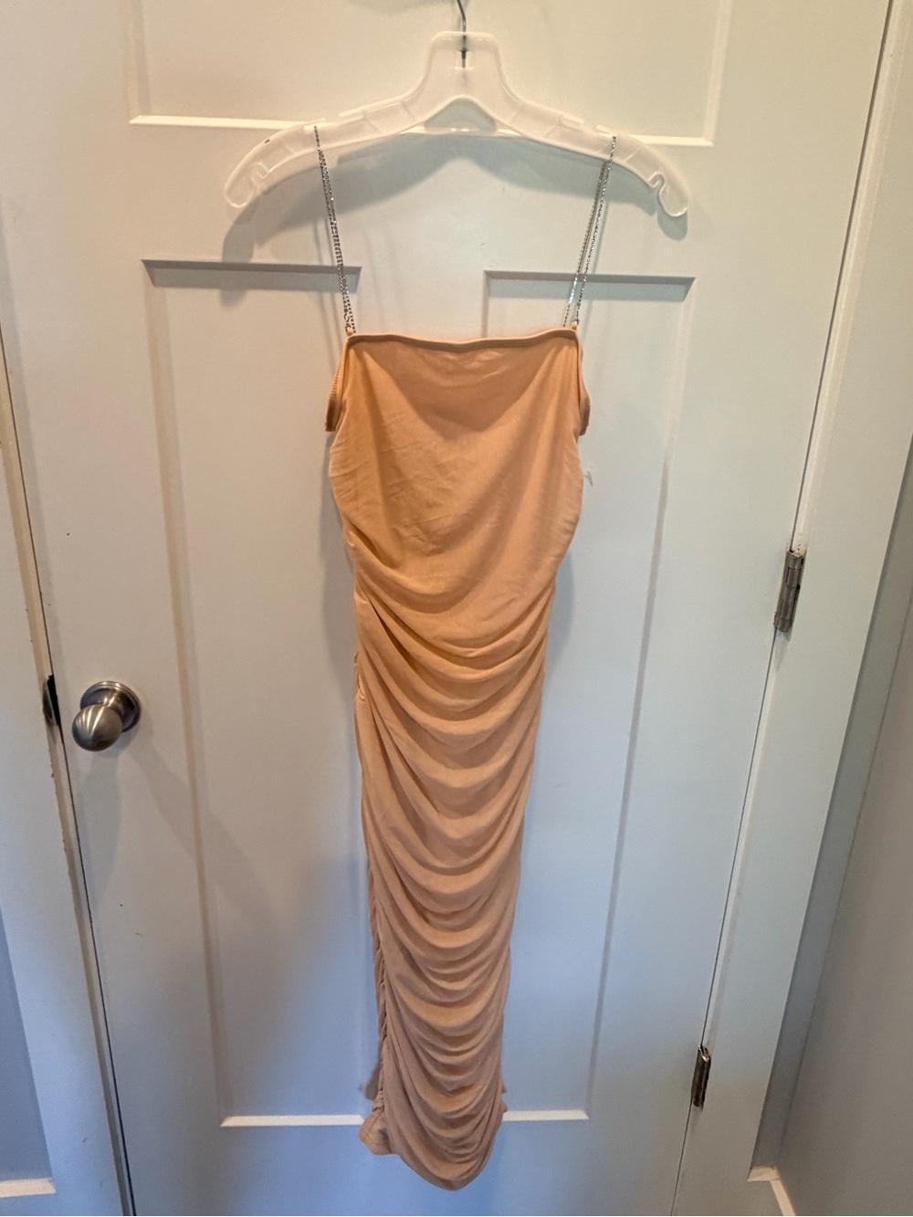 SHEIN MOD M Peach Ruched Maxi Dress Rhinestone Straps nwt